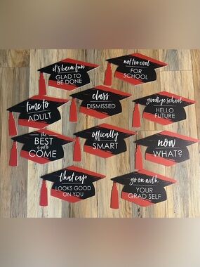 10 Red & Black - Graduation Yard Signs - Lawn Decorations - Big Dot of Happiness
